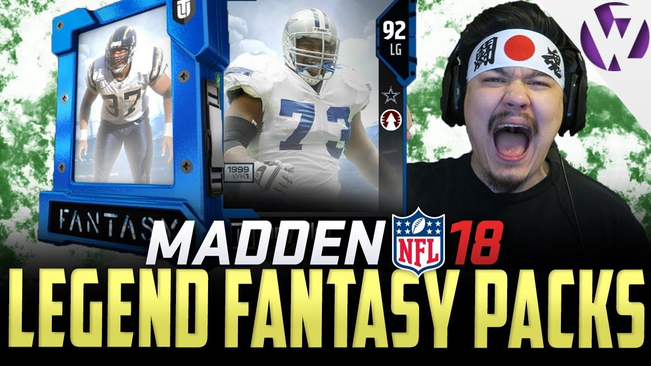 LEGENDS FANTASY PACKS ARE JUICED!!! GUARANTEED LEGEND PULL!! MADDEN 18 LARRY ALLEN & RODNEY HARRISON