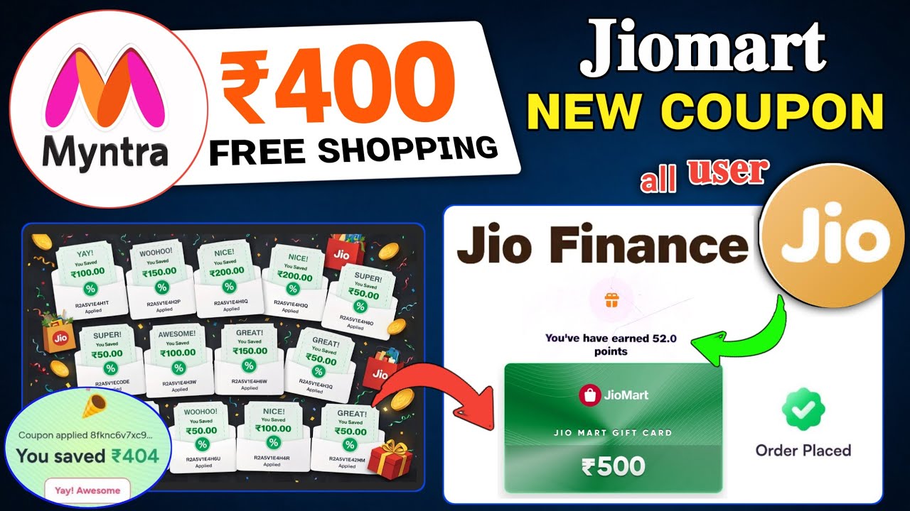 JioMart ₹100 coupon mania today | Myntra ₹400 free shopping loot | jio finance free gift voucher