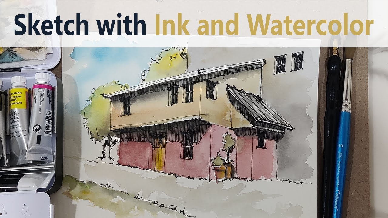 Adjoined sketch with ink and watercolor