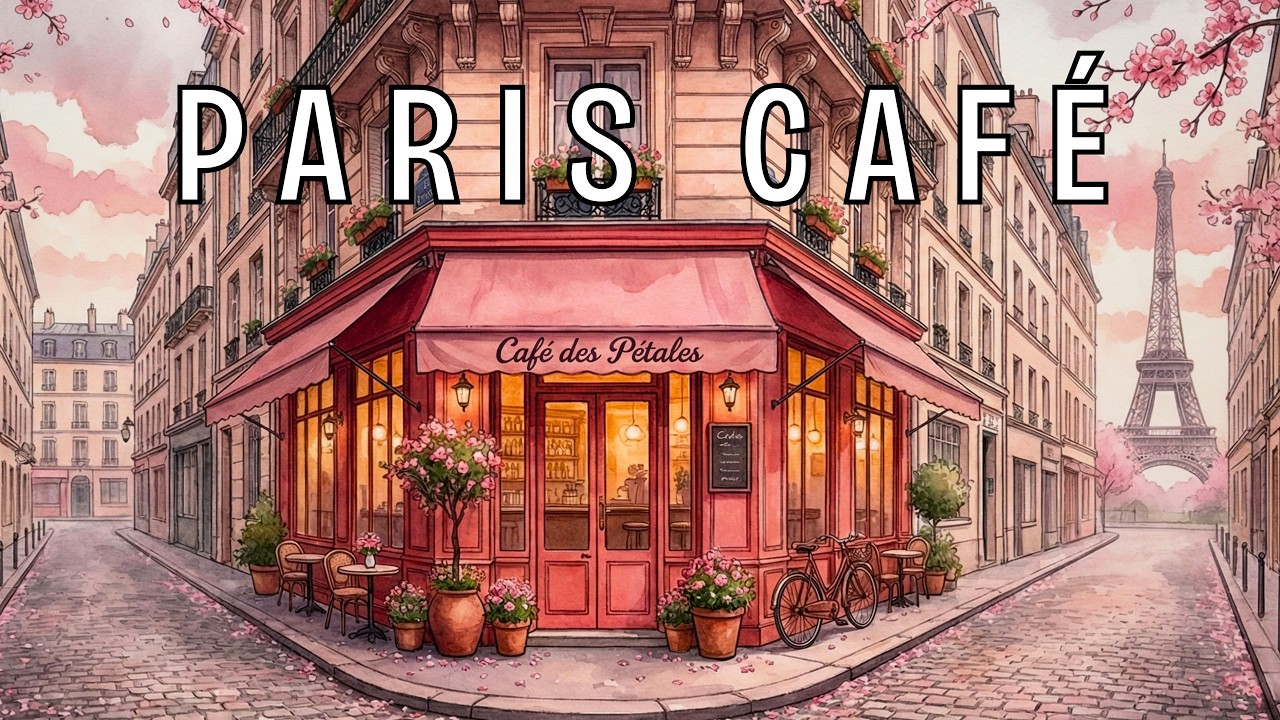 PARIS CAFE 🌸 Spring Blossom Street for Studying | Soft French Instrumental | French Cafe Playlist