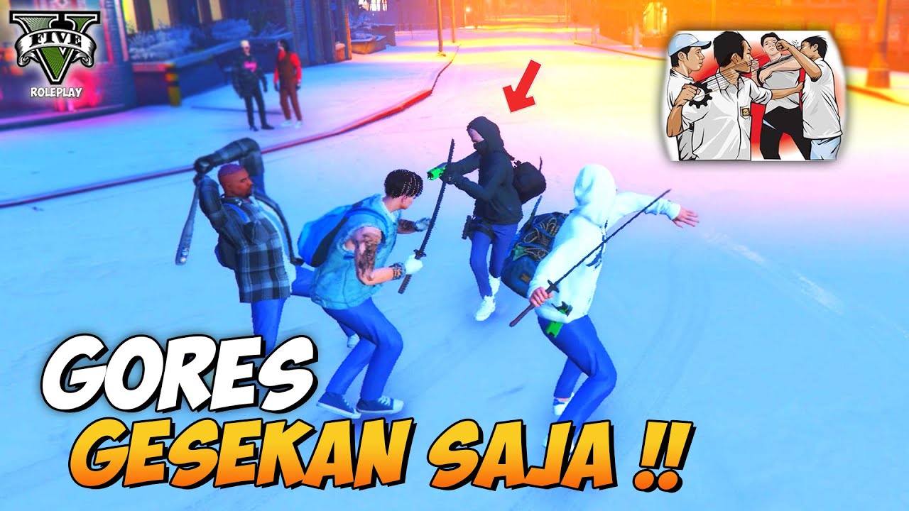 SALING SERANG PAKAI SAJAM !! PEMBACOKAN ANAK STM !! - GTA V ROLEPLAY INDONESIA