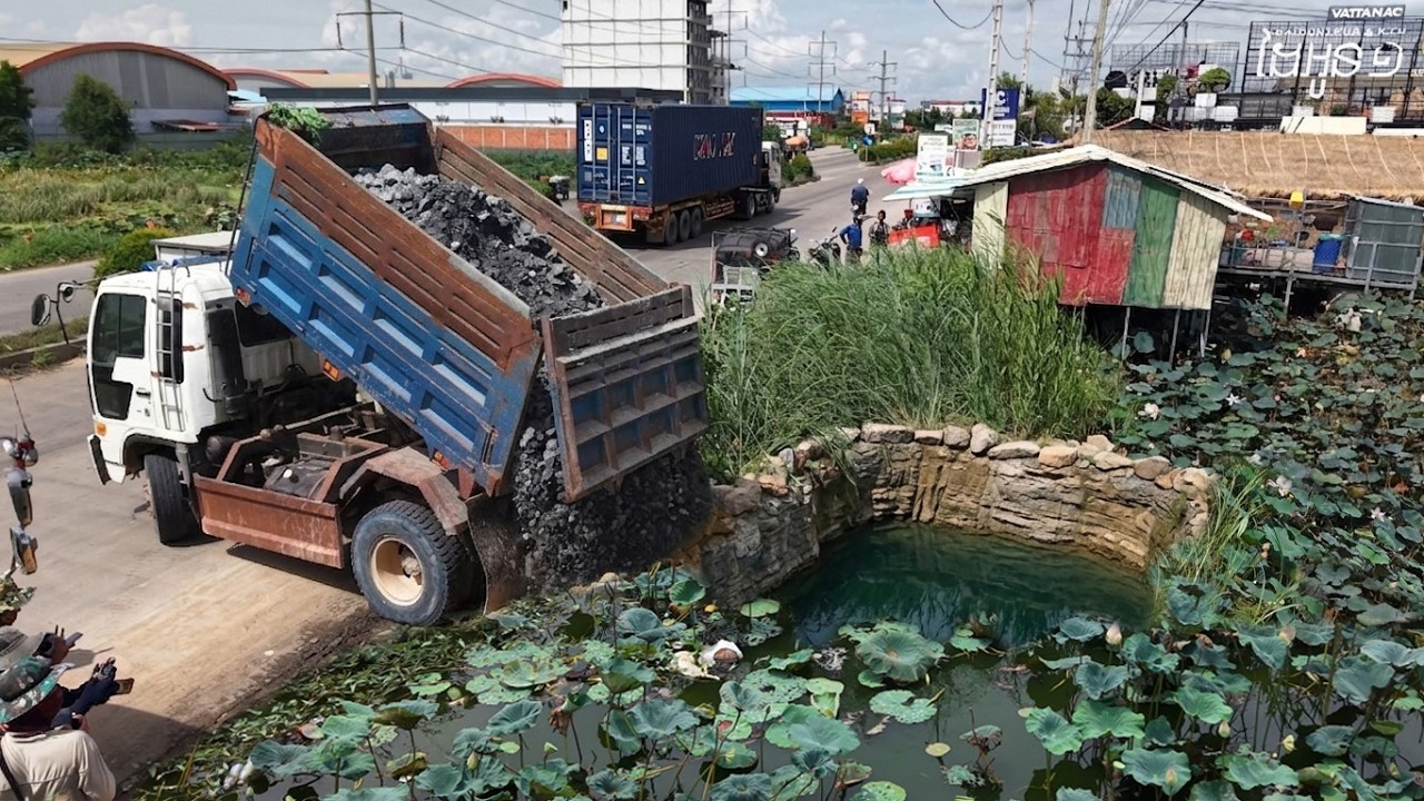 Starting A New Project!Dump Truck Filling Land Delete Pond,Skillful Dozer D31 Komatsu Pumping Soil