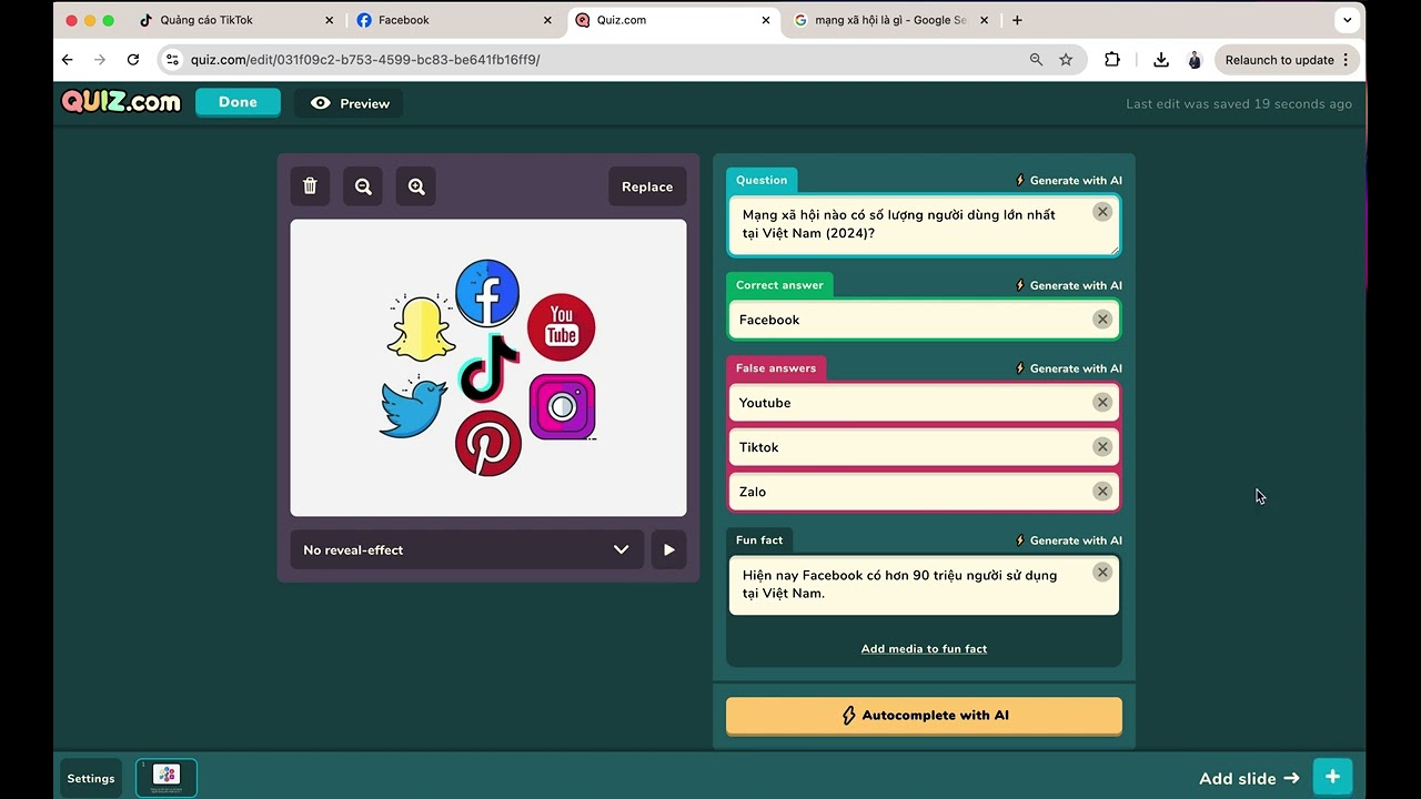 Hướng dẫn c&aacute;ch tạo tr&ograve; chơi kahoot với ứng dụng Quiz.com