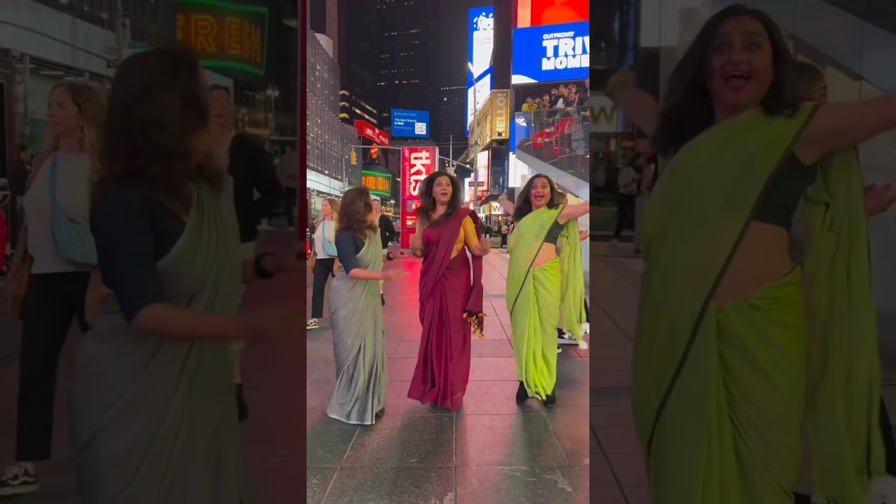 New York Times Squareच्या रस्त्यावर Mukta Barve Parna Pethe Kadambari Kadam यांचं हटके Transition
