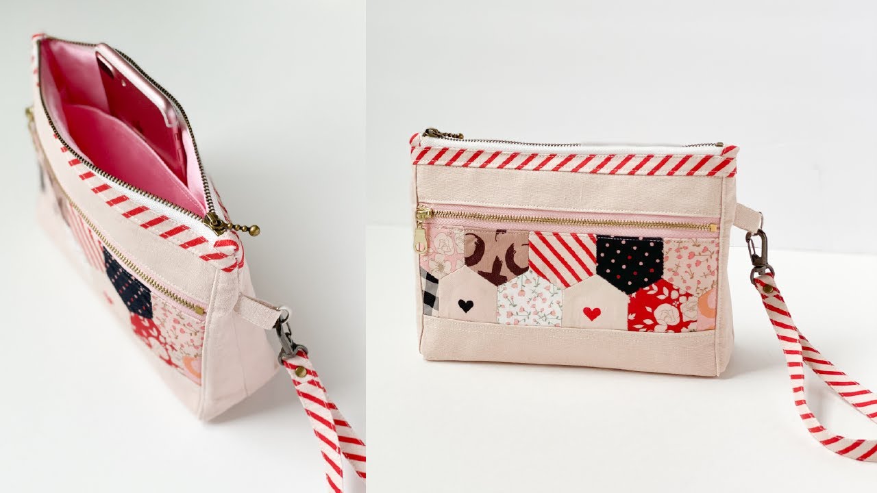 How to sew a Double Zipper Pouch | DIY Hexagon Wristlet Bag