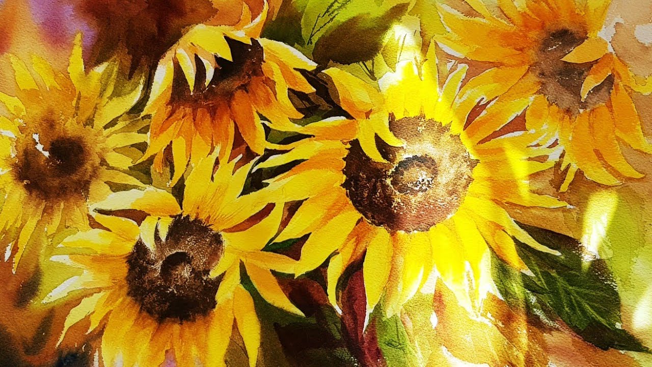 마스킹없이 해바라기 그리기 / 해바라기 그리는 방법 / 해바라기 수채화/ 랑랑아트 힐링수채화