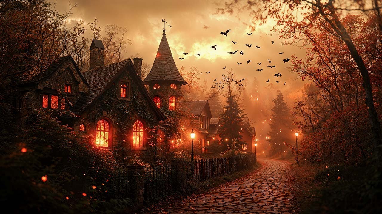 Расслабляющая атмосфера Хэллоуина 🎃 Заброшенный город с привидениями и жуткие звуки