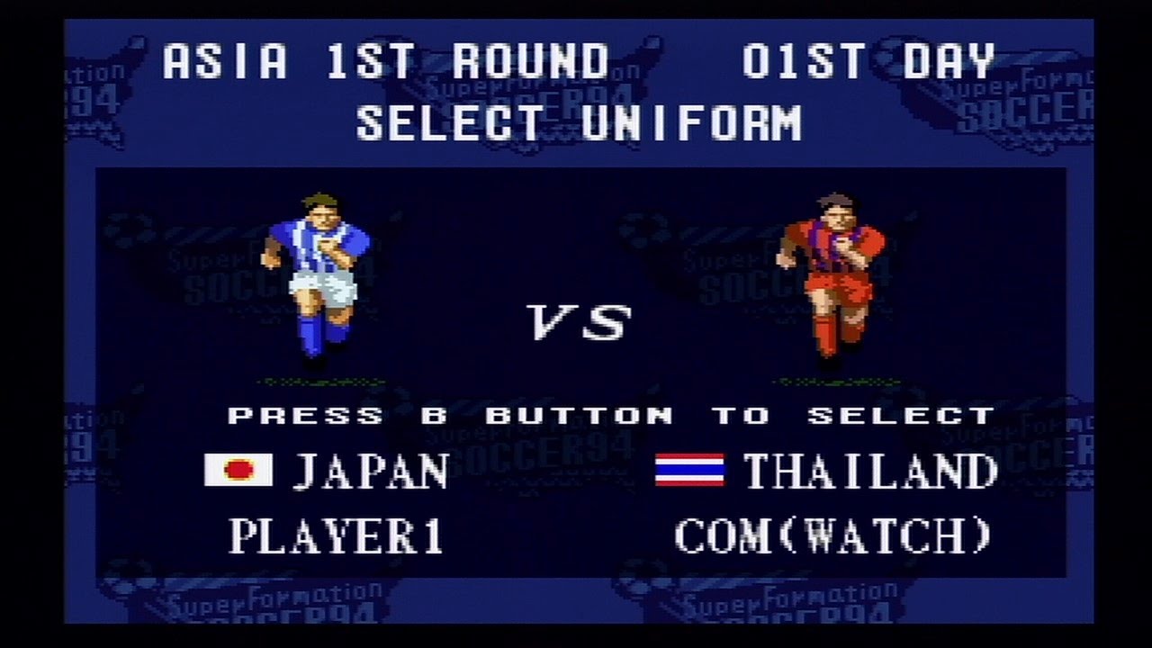 『スーパーフォーメーションサッカー94 ワールドカップエディション 1994アメリカW杯アジア予選【日本編】#1』 1st Round 1st Day JPN(日本) vs THA(タイ)