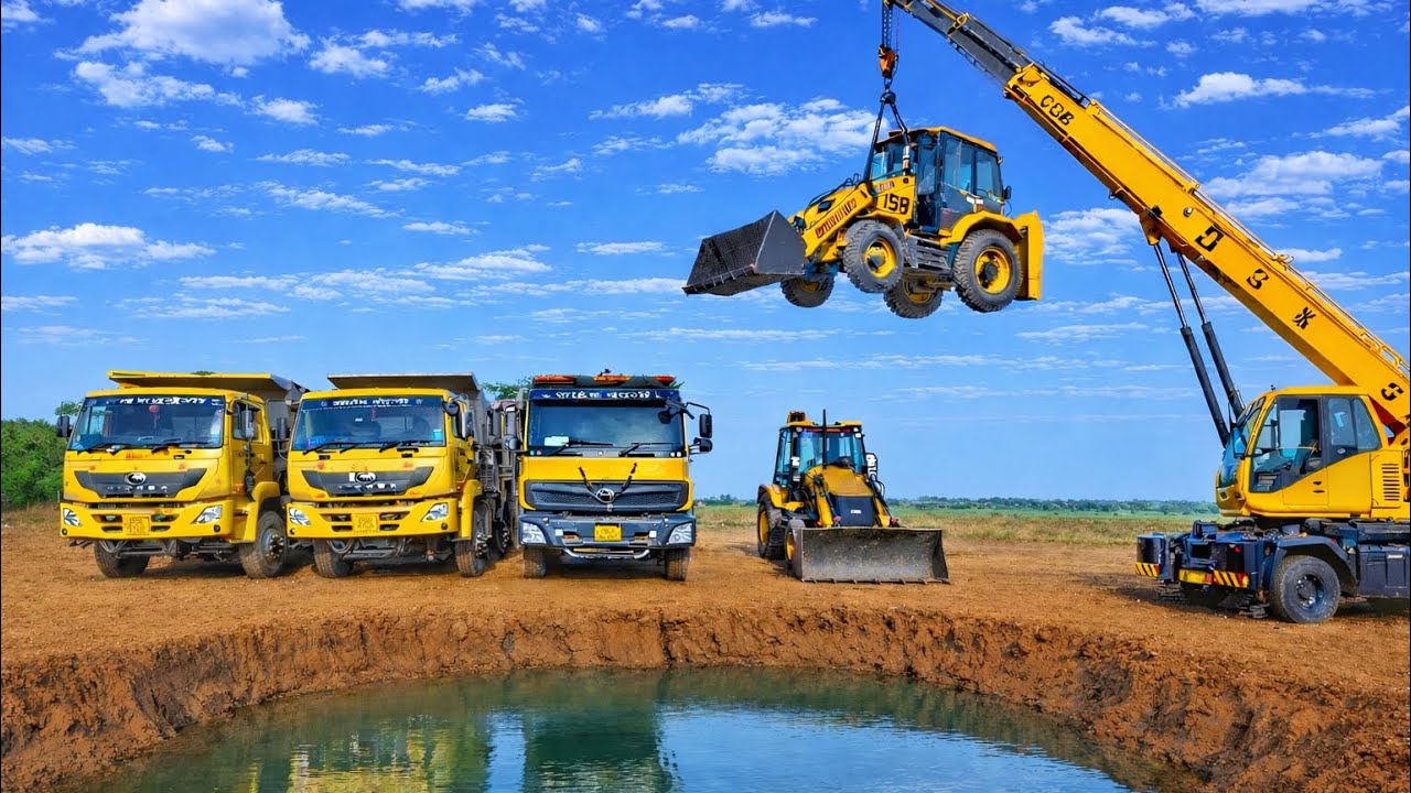 My 2 Jcb 3DX Kirlozer Machine Loading Mud in Tata Trucks 2518 And Elcher, Ashok Leyland Truck | 