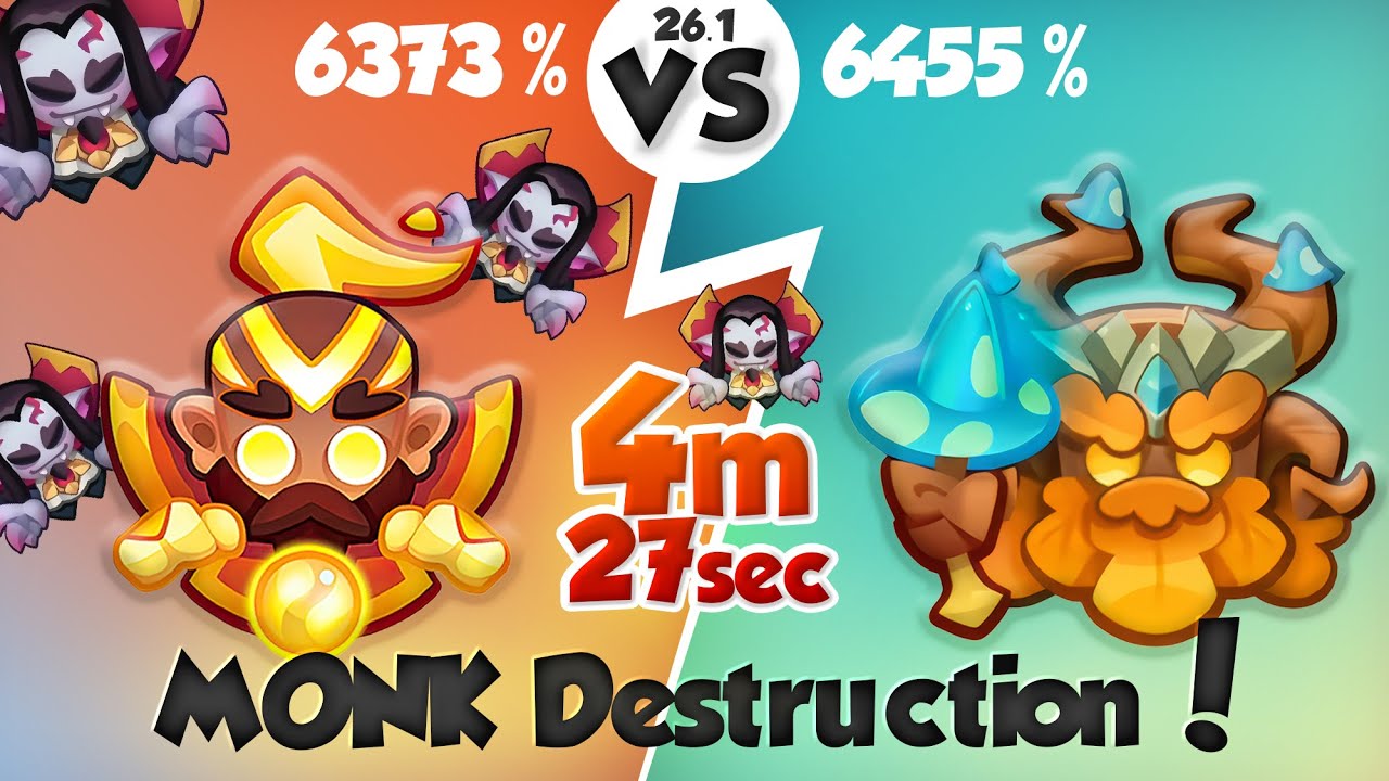 MONK Destruction (6373%) is too much for TREANT (6455%) PVP Rush Royale
