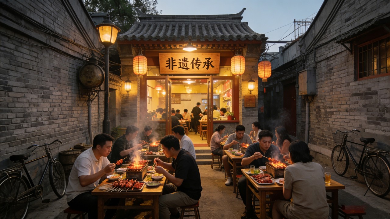 老北京胡同里的烤肉店，非遗四代传承！人气火爆，一开门胡同就被挤得水泄不通【味道掌门】