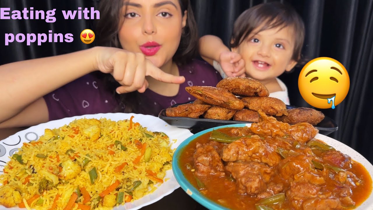 Mukbang Eating Veg Fried Rice, Chilli Chicken 🍗, Pakode | Eating Show | Big Bites