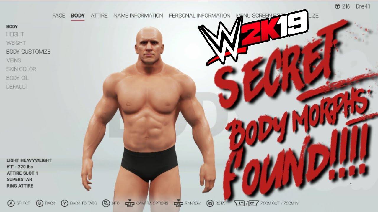 WWE2K19: Secret body morphs found!!!!