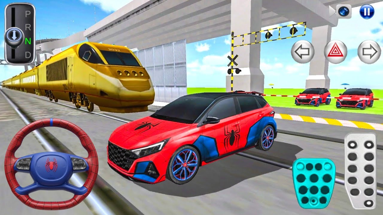 New Spiderman Car Stuck in Train Golden - 3D Driving Class 2026 - Best Android ios 2026 - Car Game