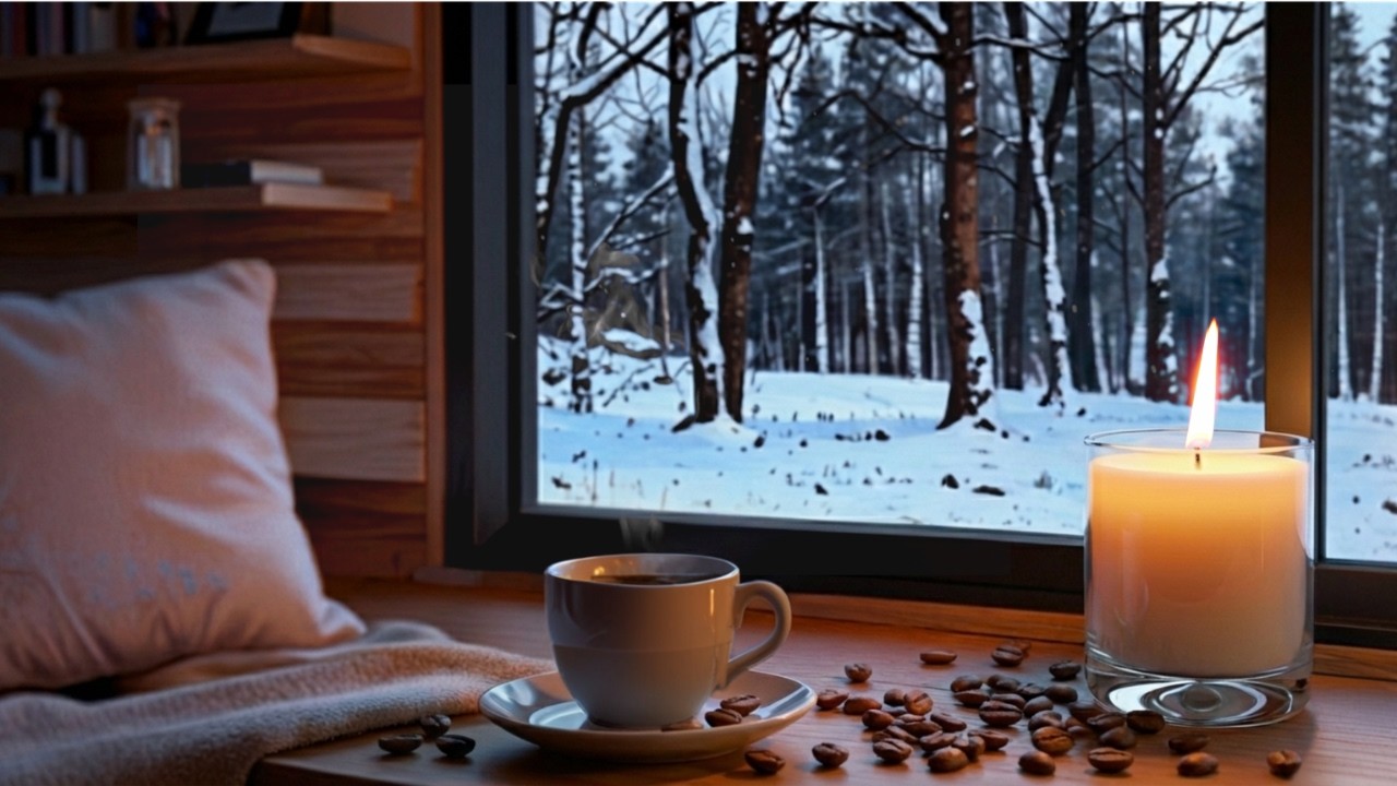 Relaxing Acoustic Guitar for Deep Focus & Calm | Cozy Winter Cabin by the Window (1 Hour)