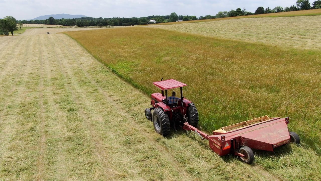 Making Hay, Mowing, Raking, Roll Baling - John Deere 6300, Case International 685 - Hay Harvest