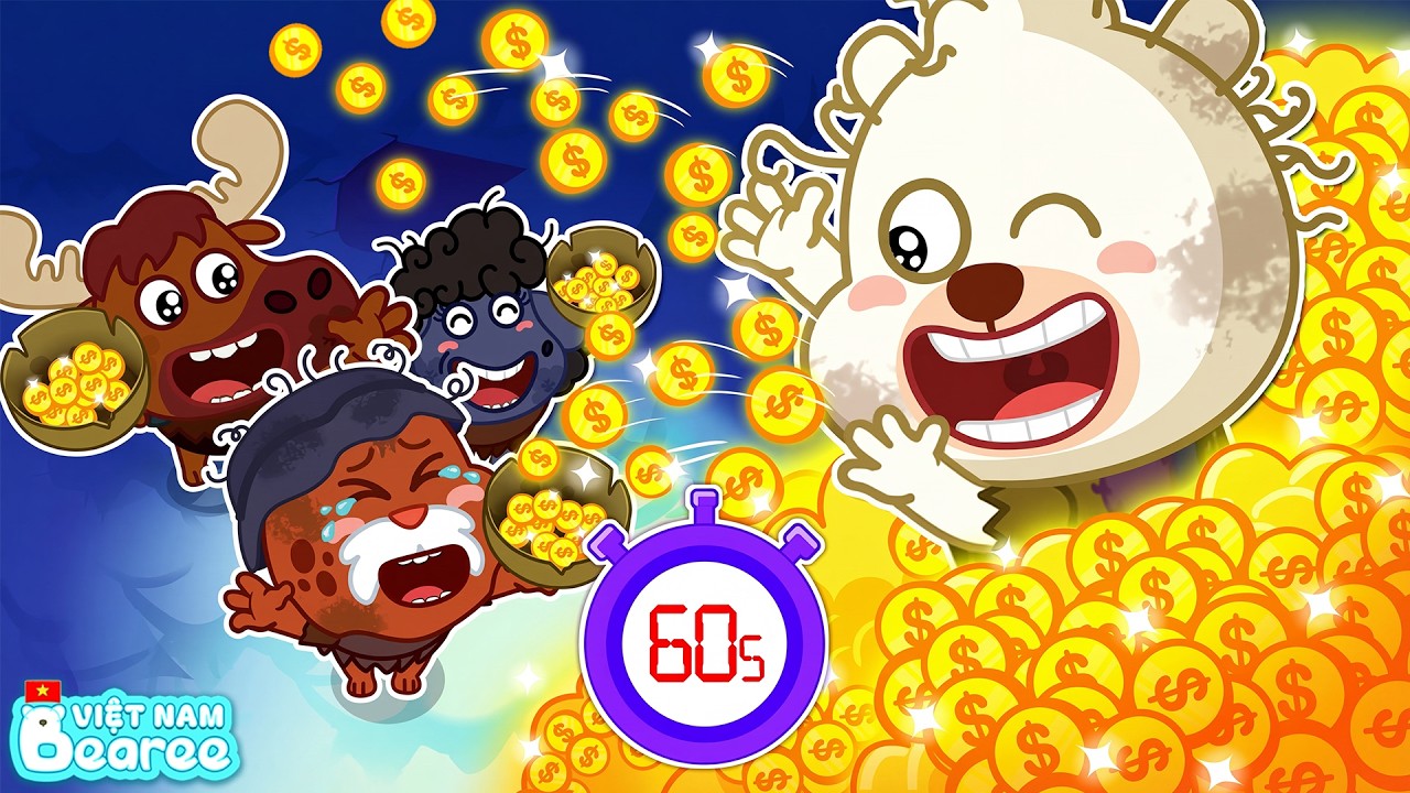 Thử Thách 60s Tiêu Tiền! Bearee Chia Hết Vàng Cho Người Dân Nghèo Từ trên Cao | Hoạt Hình Thiếu Nhi