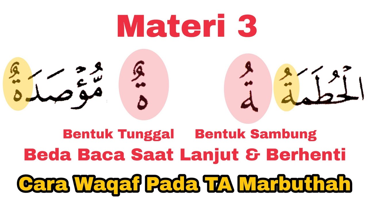 Cara Waqaf (Berhenti) Pada TA Marbuthah, Beda Saat Waqaf dan Washol, Lengkap Contoh dan Prakteknya