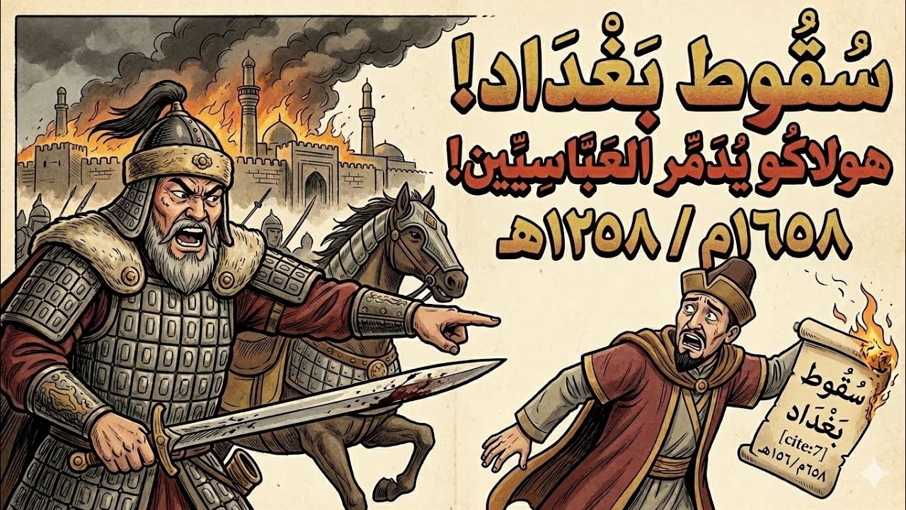 هولاكو: احتلال بغداد عام 1258م وسقوط الدولة العباسية.