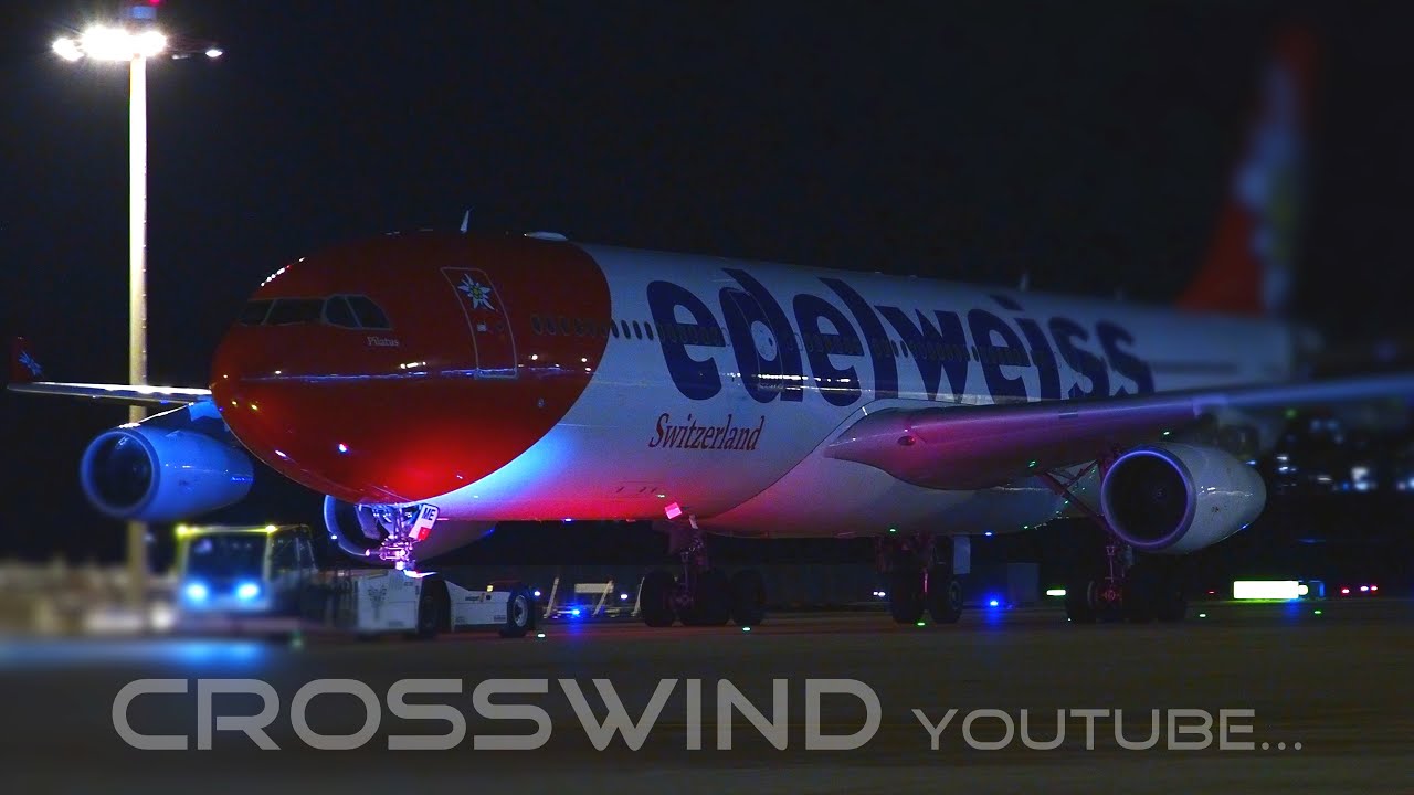Edelweiss Air A340 | Airside Night Plane-Spotting | Zurich Airport 21.01.2022