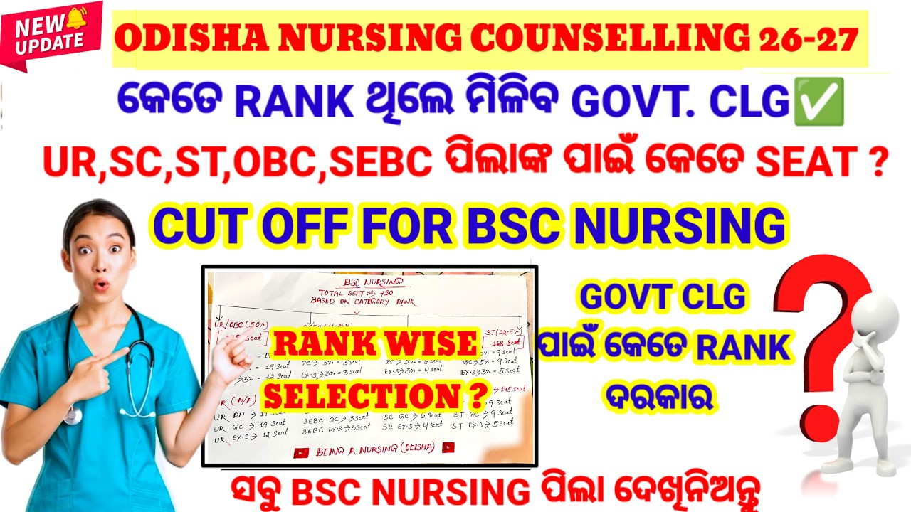🔴NURSING CUT OFF RANK FOR GOVT CLG❓BSC NURSING COUNSELLING❗ODISHA NURSING ADMISSION 2026-27
