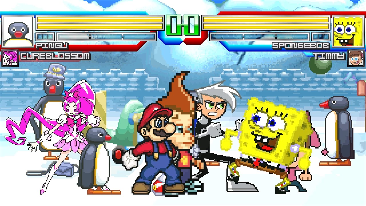 Mugen Request #129 Pingu, Cure Blossom, Mario & Sonic vs SpongeBob, Timmy, Jimmy & Danny Phantom
