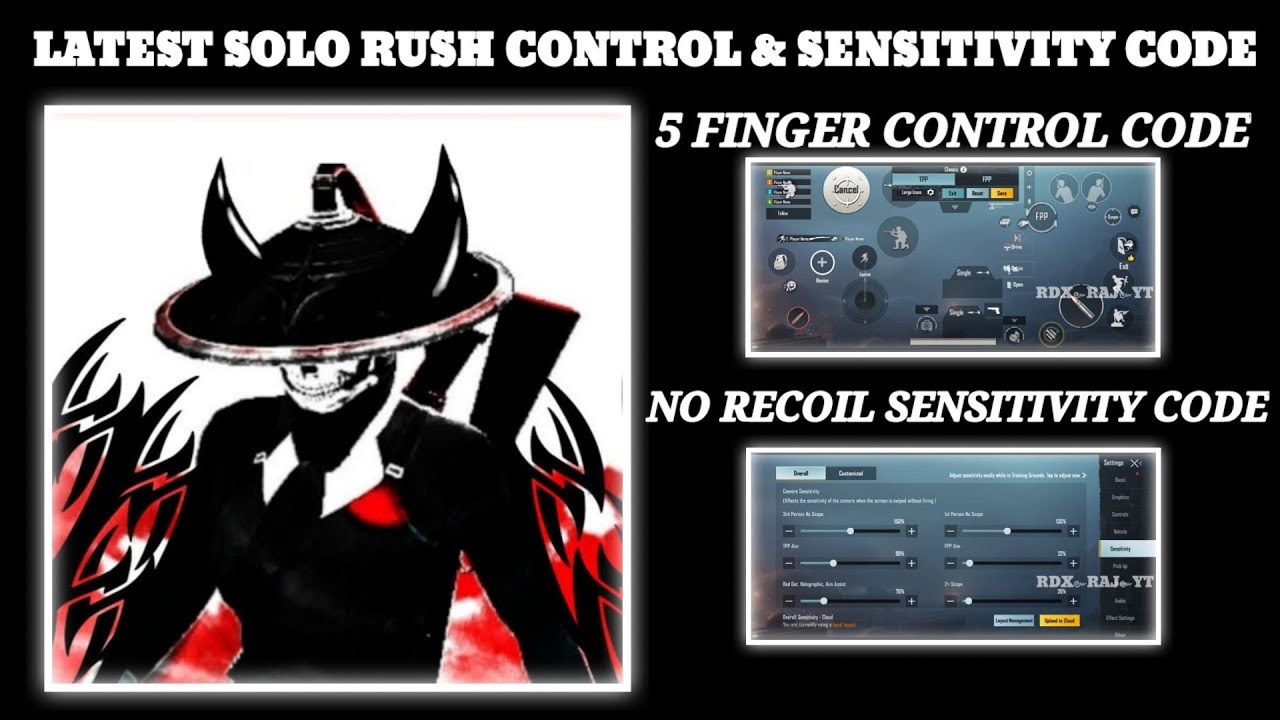 LATEST SOLO RUSH CONTROL CODE AND SENSITIVITY CODE BGMI🔥5 FINGER CONTROL CODE & NO RECOIL SENSITIVIT