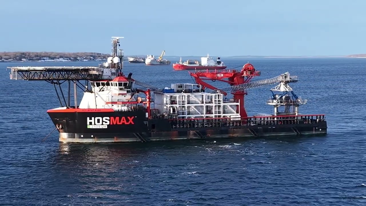Crane for Offshore Windmill project Daytime w/Support Ships Newport R.I.