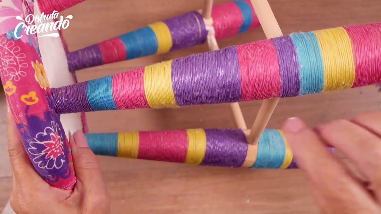 👍 DECORO un banco de MADERA sin usar PINTURA!!!! 🧶 con HILO Y TELA  Disfruta Creando