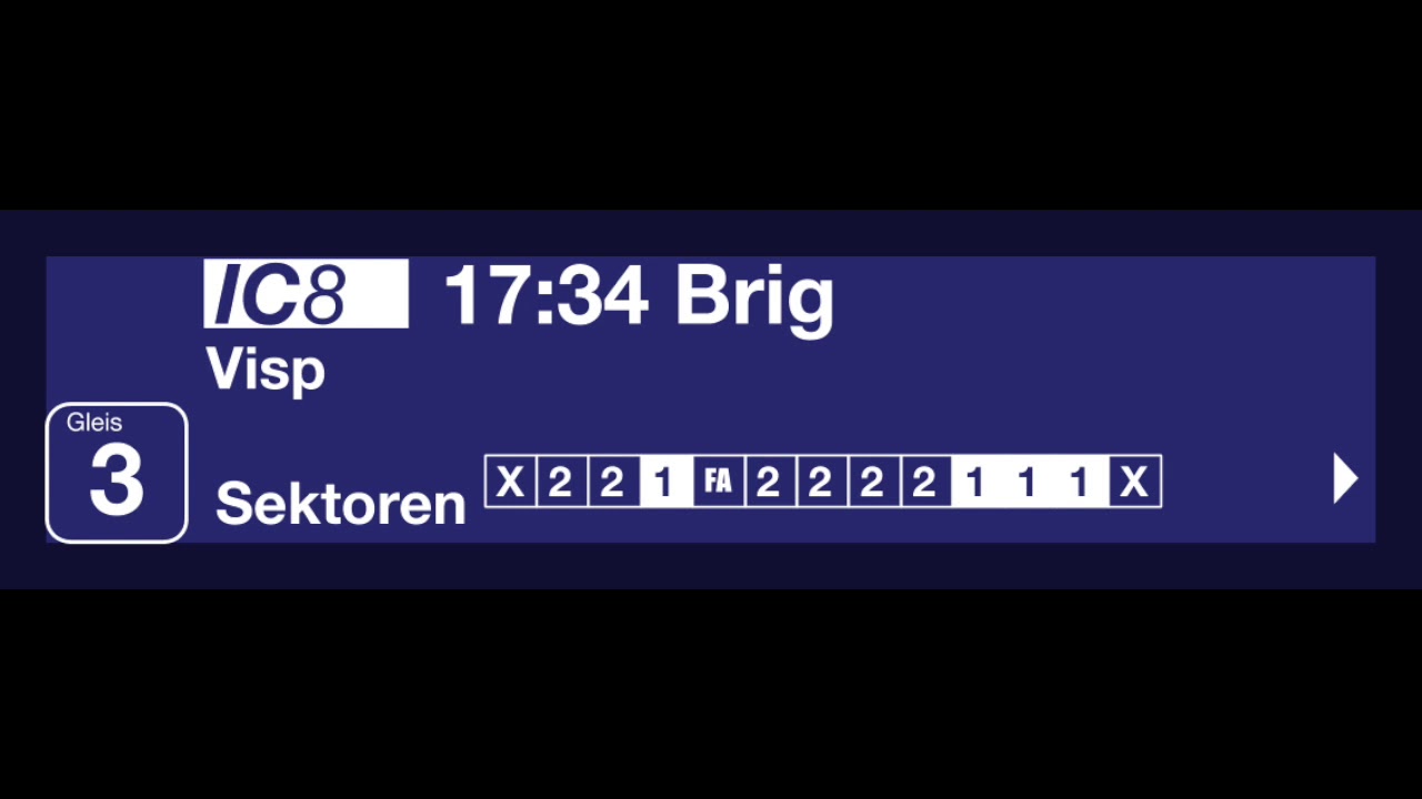 BLS/SBB Ansage - Spiez, Einfahrt des IC8 nach Visp, Brig (D, E)