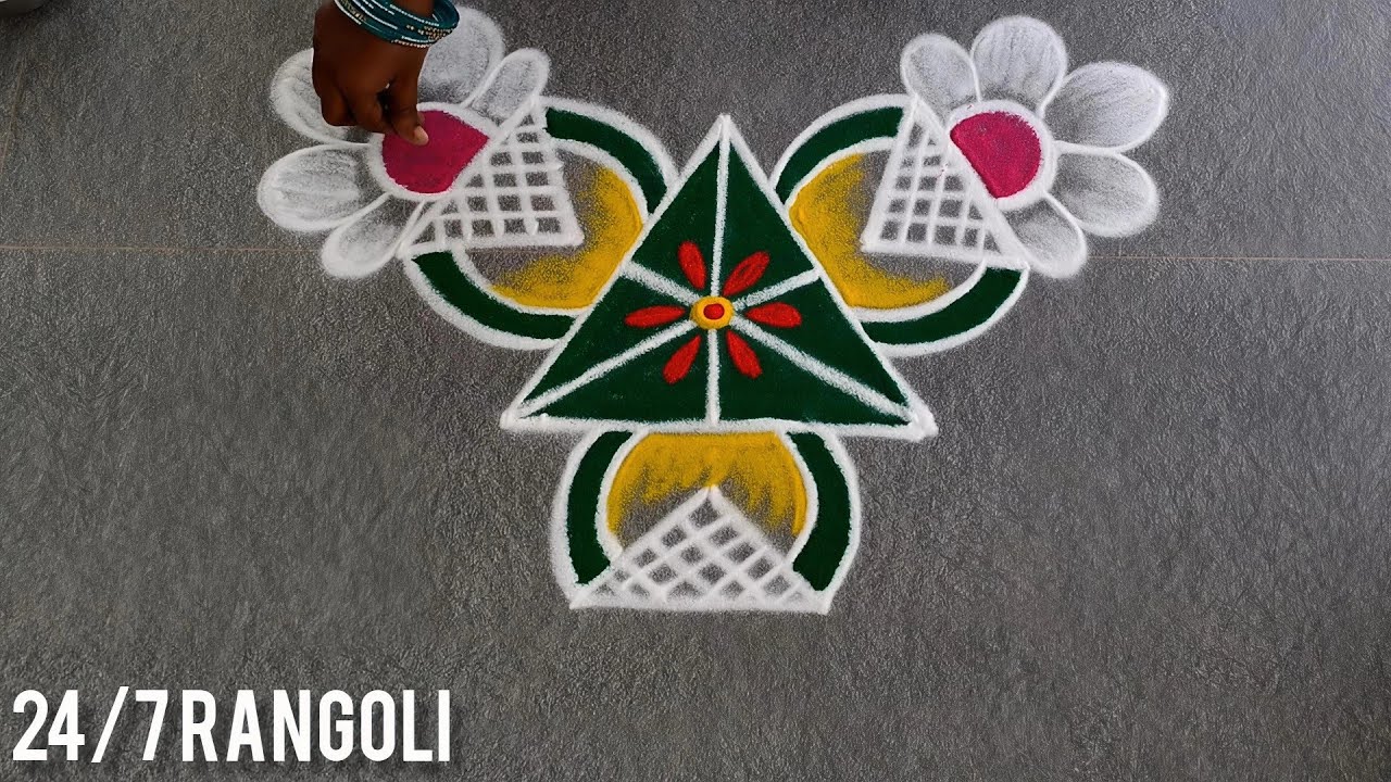 Freehand Muggulu Design 🌺 24/7 Rangoli 🌿 Easy Daily Kolam 🌺 Simple Rangoli 🌺 Latest Muggulu Design 🌺