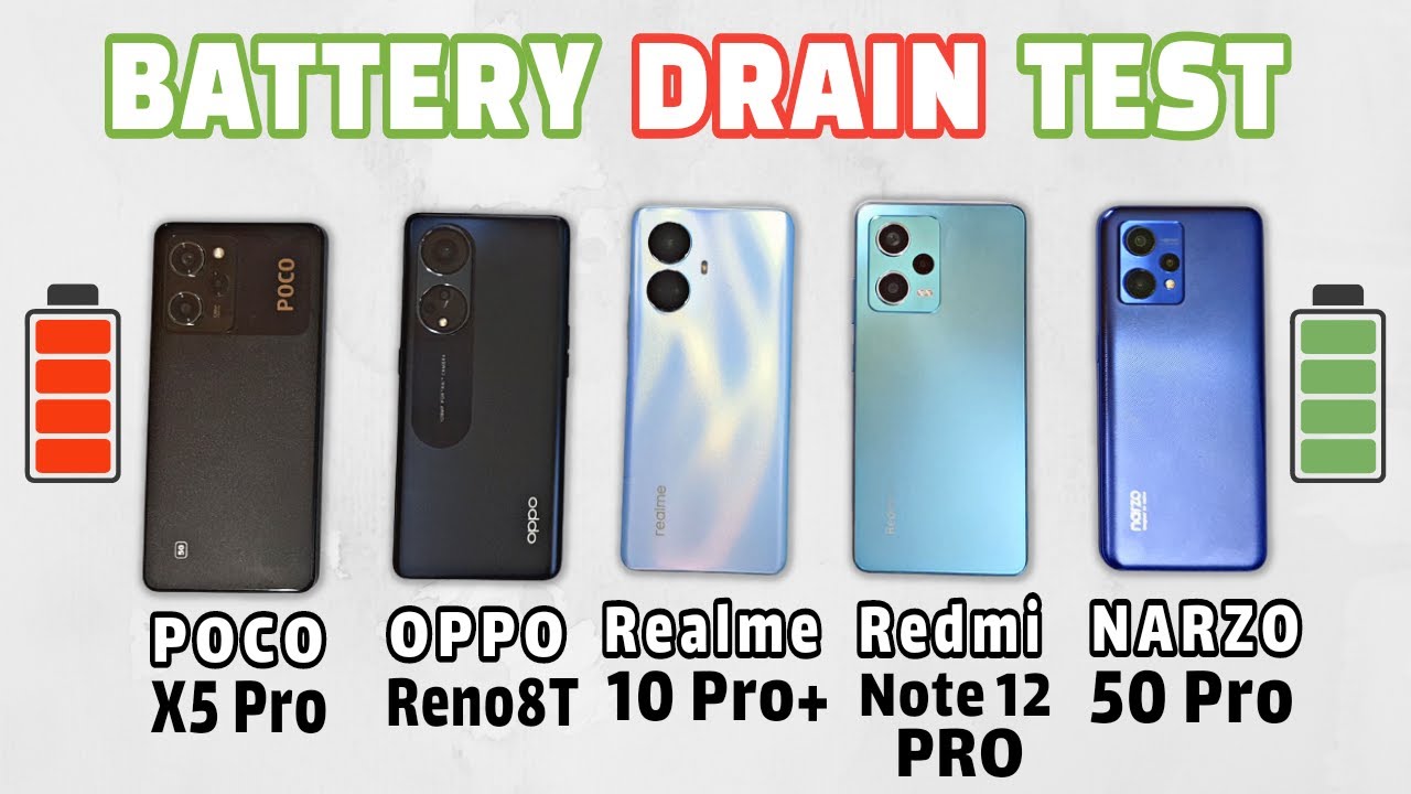 POCO X5 Pro vs Realme 10 Pro Plus vs OPPO Reno8T vs Note 12 Pro vs Narzo 50 Pro - Battery Drain Test
