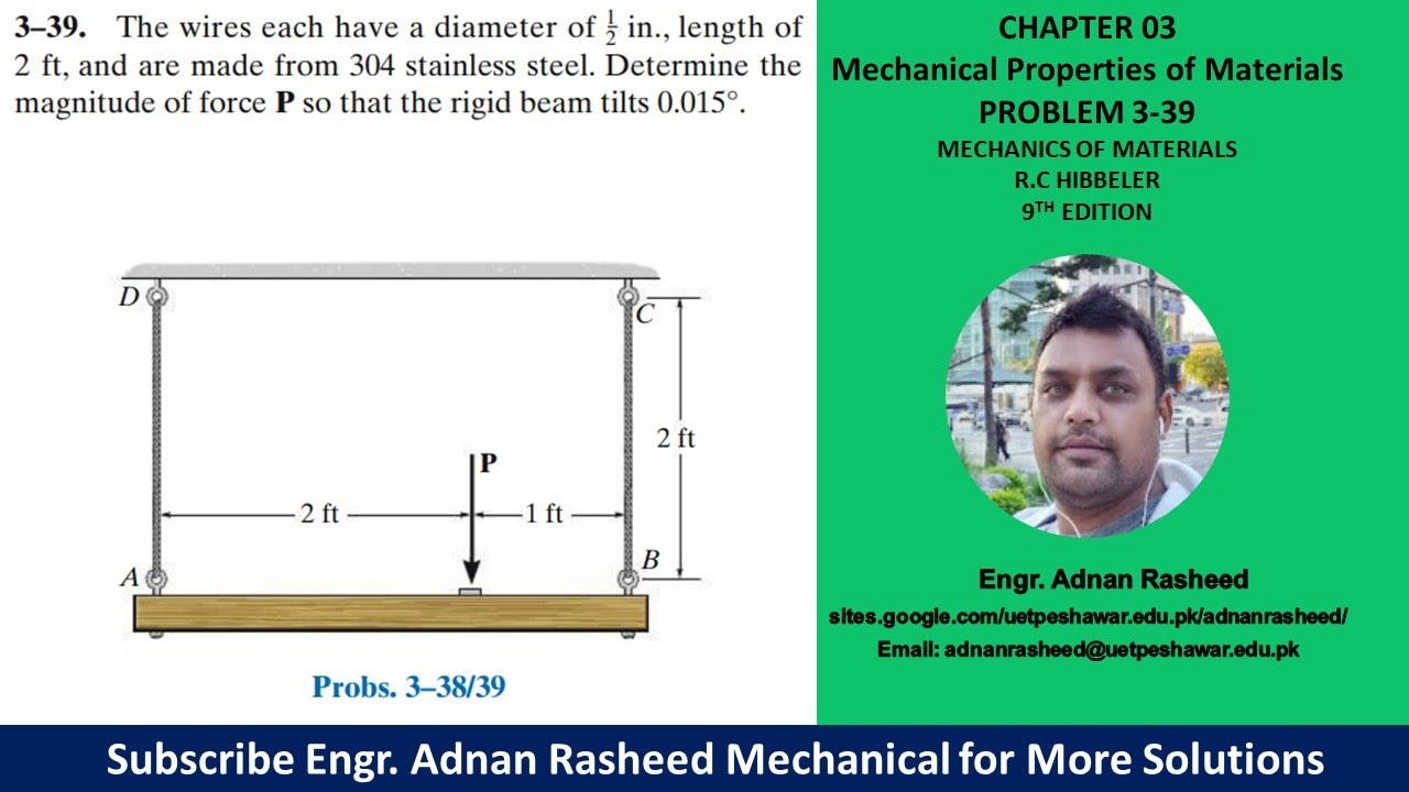 3-39| Chapter 3 | Mechanics of Materials by R.C Hibbeler