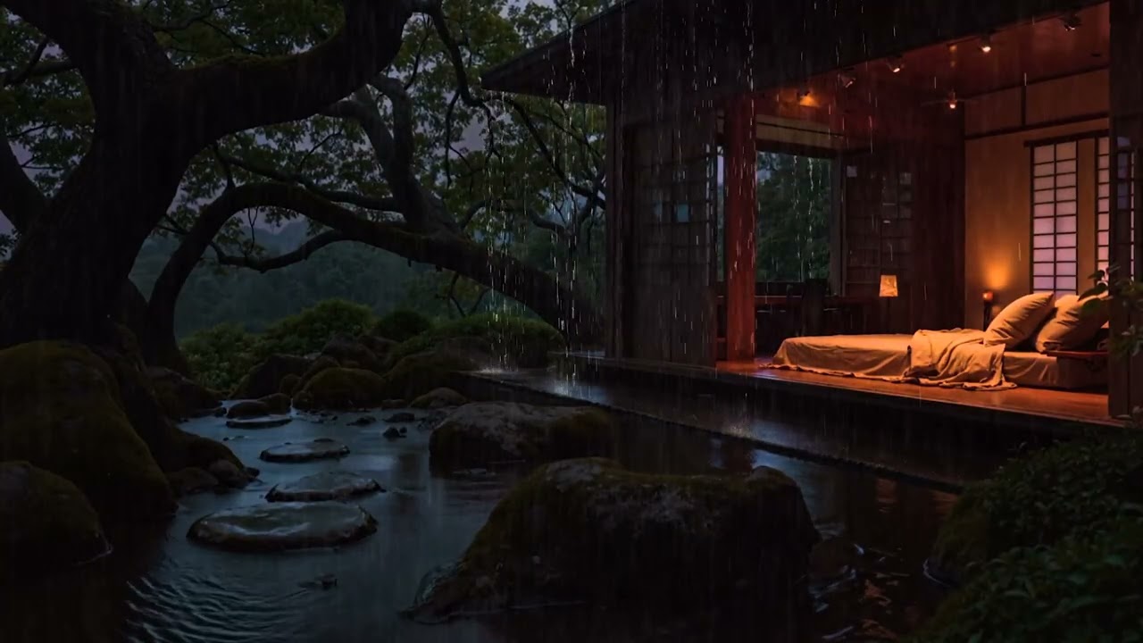 8 Hours Heavy Cabin Rainstorm ⛈ Natural Forest Sounds for Focus ⚡