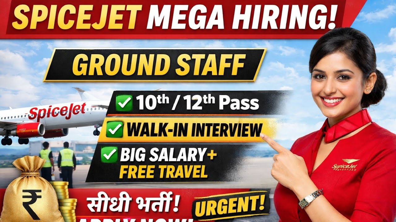 SpiceJet Ground Staff Mega Hiring 2026 😱 | 10th/12th Pass | Walk-In Interview | Airport Job
