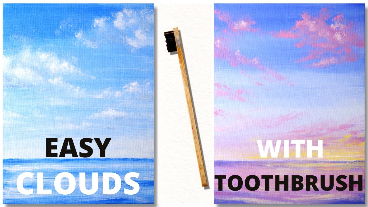 HOW TO PAINT CLOUDS /QUICK AND EASY/Toothbrush Painting / Beginner Acrylic Painting