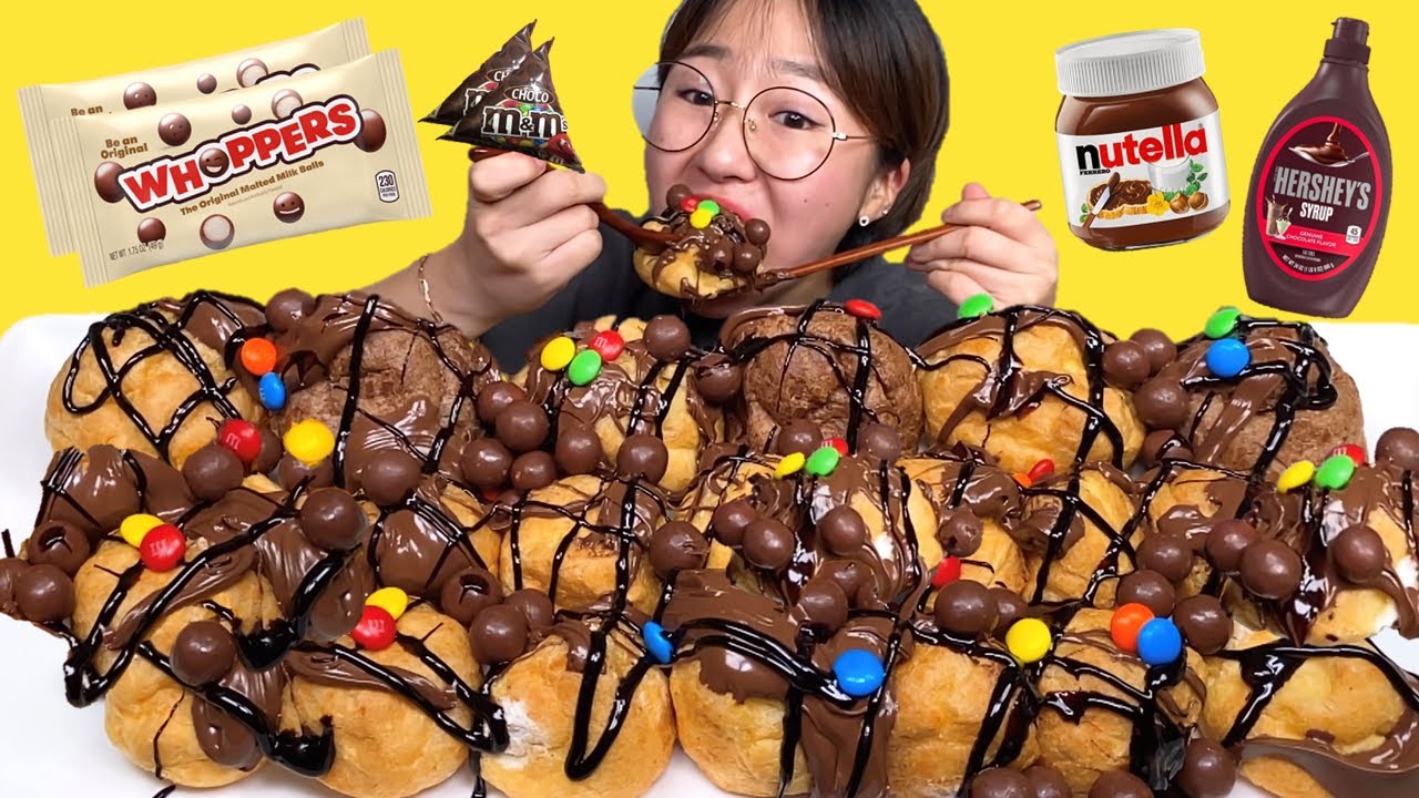 누텔라 허쉬초코 엠엔엠 후퍼스 프로피테롤 먹방 Dessert Mukbang