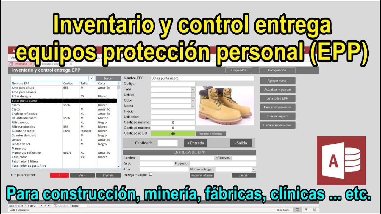 Inventario y control entrega de equipos de protección personal (EPP2)