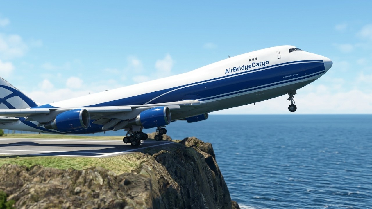 Very Rare! Scary Take Off Air Bridge Cargo Boeing 747 from Short Runway