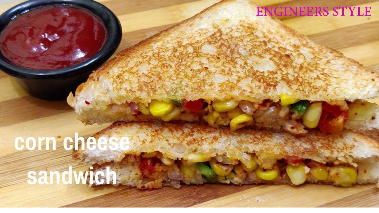 corn cheese sandwich recipe in hindi- cheese corn sandwich street food - Engineers cooking