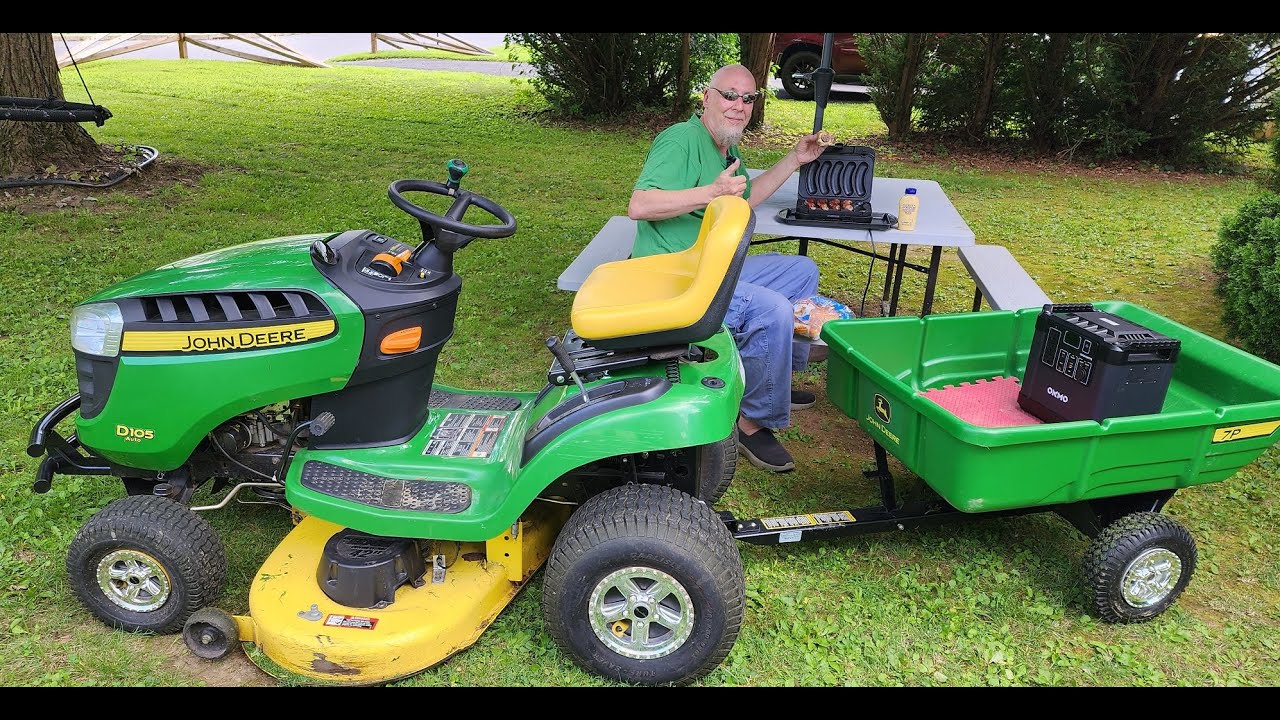 Grilling Sausage on a John Deere D105 while mowing! 