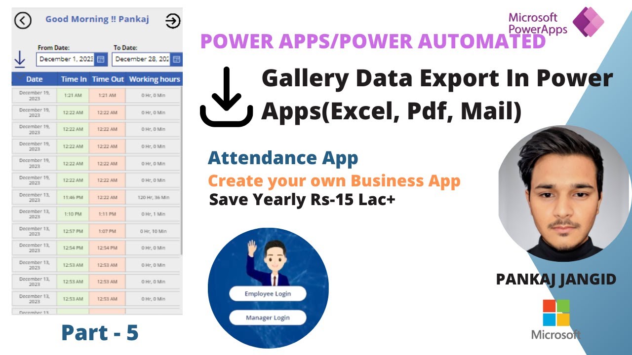 Power Apps Gallery Item Export In Excel || Attendance Application Part -5