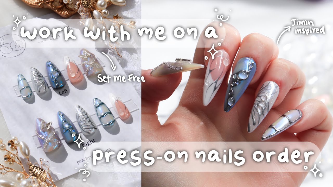 Work with me 🕊️ | Jimin 'Set Me Free Pt. 2' inspired press-on nail set, Y2K chrome nails