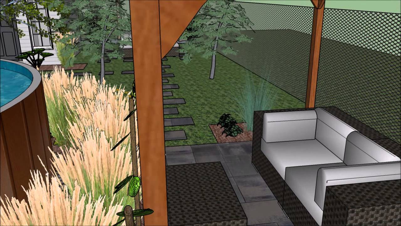 Aménagement paysager d'une cour avec une piscine hors-terre, Laval