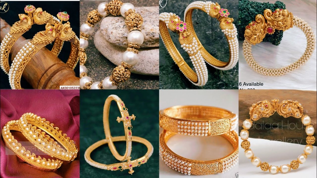 latest beautiful gold pearl bangles/gold bangles with pearl finishing#jewellerydesign #goldjewelry