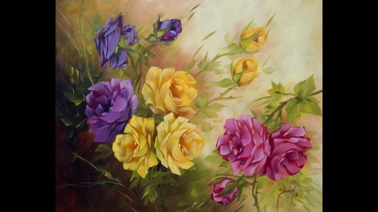 ROSAS COLORIDAS - MANEIRA FÁCIL PARA APRENDER - DESCOMPLICADAS E SEM RISCOS Técnica Óleo sobre Tela.