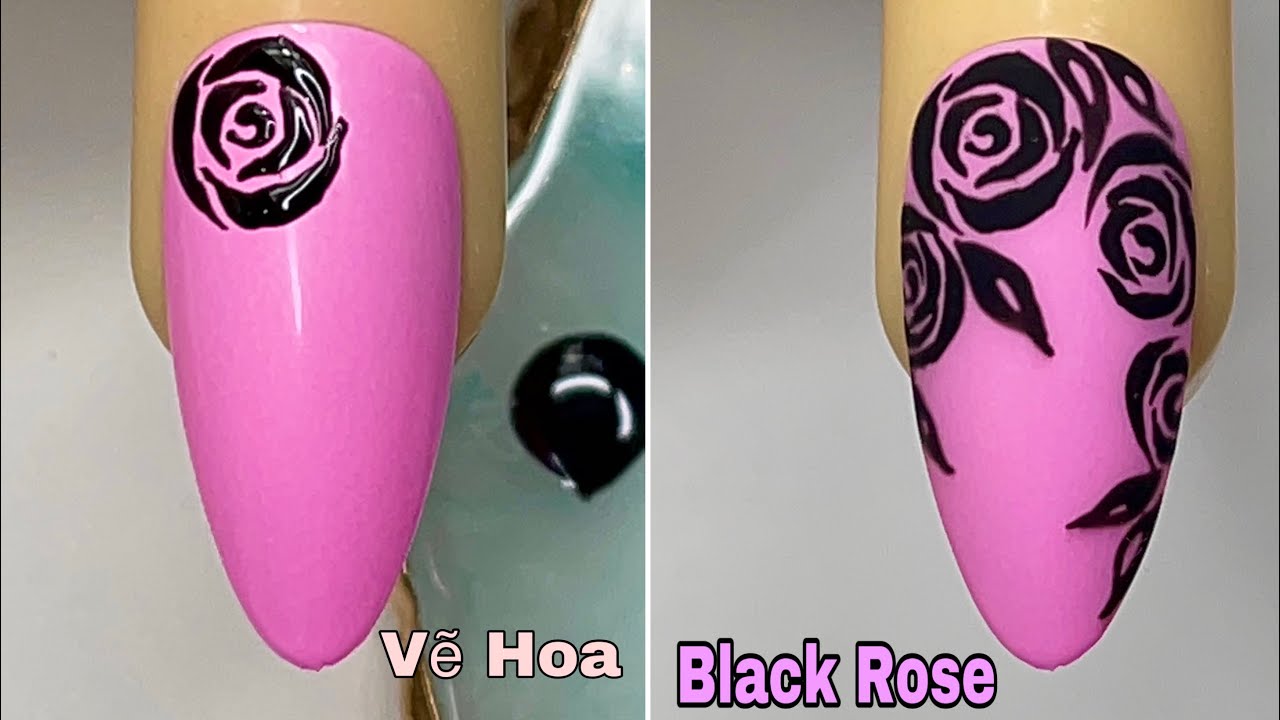 Simple Black Rose Nails Art For Beginner 💖Vẽ Hoa💅 New Nails Design 💝 New Nails