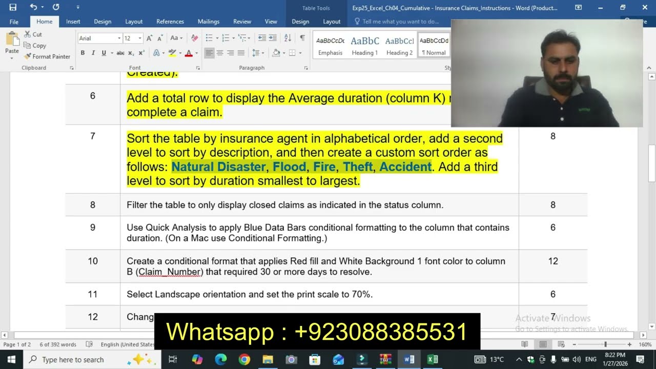 Exp25_Excel_Ch04_Cumulative - Insurance Claims || Excel Chapter 4 Cumulative - Insurance Claims