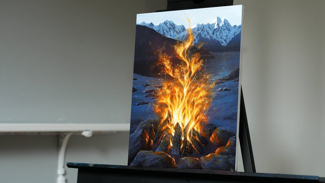 Painting Fire on the Lake with Acrylics - Paint with Ryan