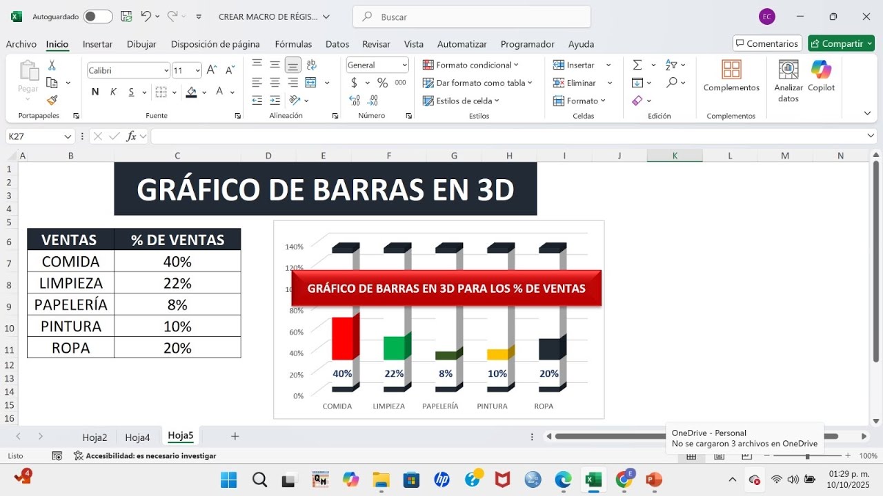 Gráfica de Barras 3D para Dashboard en Excel